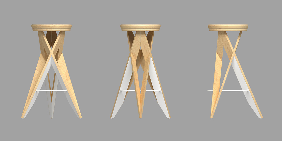 Дизайн барных стульев Compass для конкурса PROTOTYPE. Виды с трех сторон