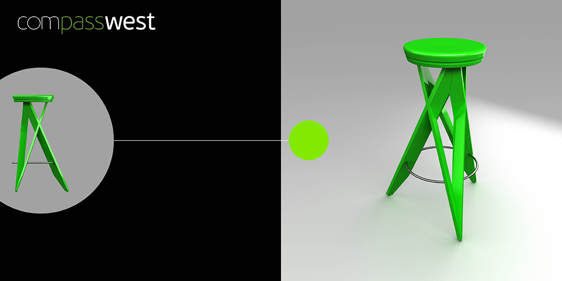 Дизайн барных стульев Compass West (Запад) разработан в студии TrofotoDesign